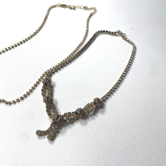 Vintage Rhinestone Statement Necklaces Set Of 2 With Gold-Tone Chains & Intricat - Picture 7 of 14